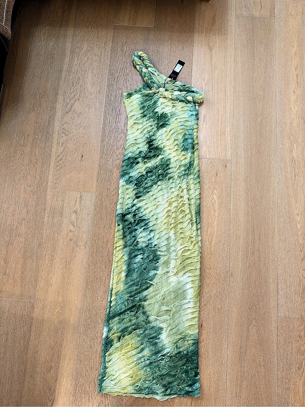 Fashion Nova Maylee Textured Maxi Dress Green & Yellow Size Small NWT
